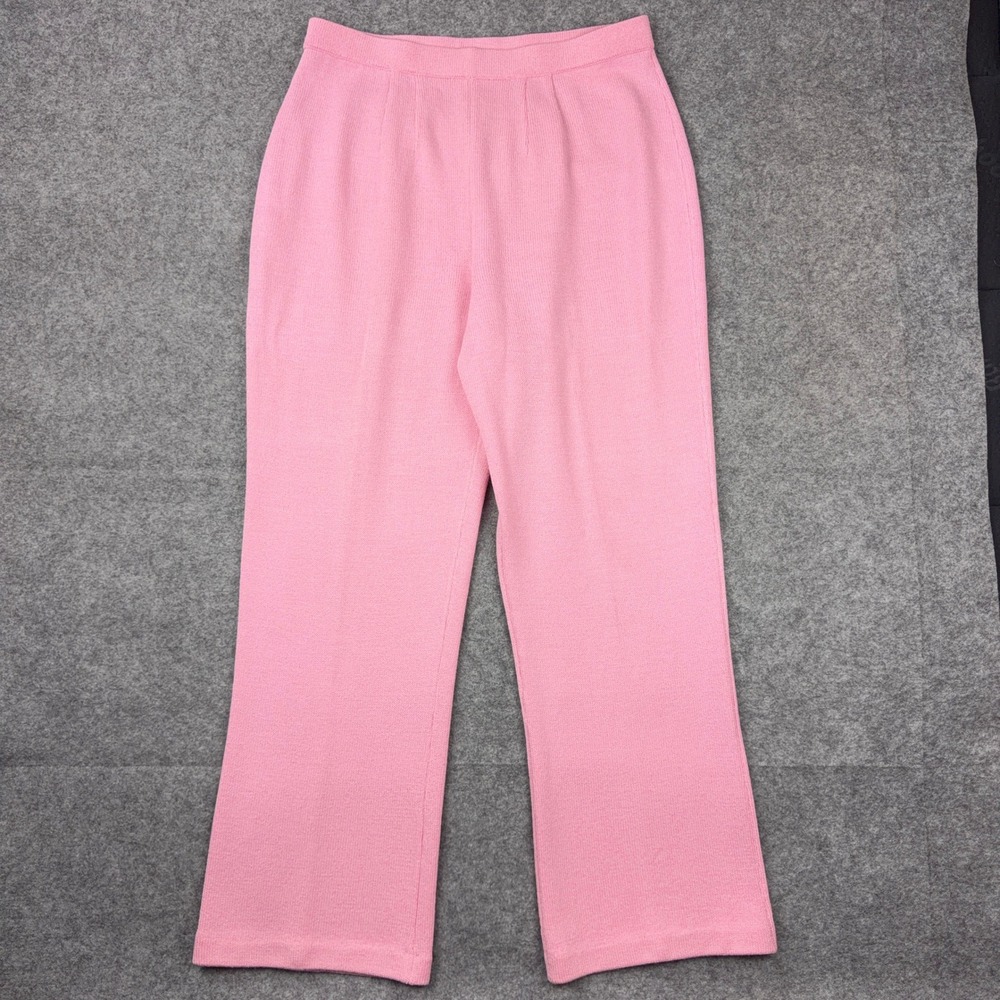 St John Collection Pants Women 12 Pink Wool Blend Santana Knit Wide Leg Elastic